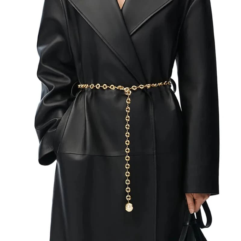 Round Light Gold Waist Chain Coat, Thin Chain Waist Belt, Women's Metal Chain Waist Belt