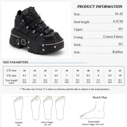 GMQM 2025 Women Flat Platform Ankle Boots Rock Punk Style Black High Heel Sneakers Round Toe Thick Sole Booties Metal Decor Y2k