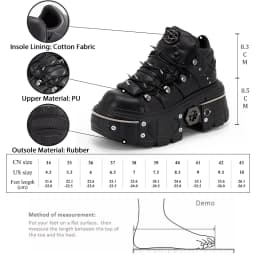 GMQM 2025 Women Flat Platform Ankle Boots Rock Punk Style Black High Heel Sneakers Round Toe Thick Sole Booties Metal Decor Y2k