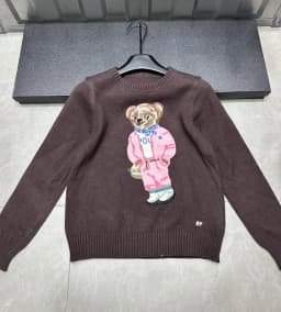 New Pink Cartoon Bear Knitted Sweater Women Fashion Embroidery Autumn O-neck Long Sleeve Casual Pullover Top Preppy Student