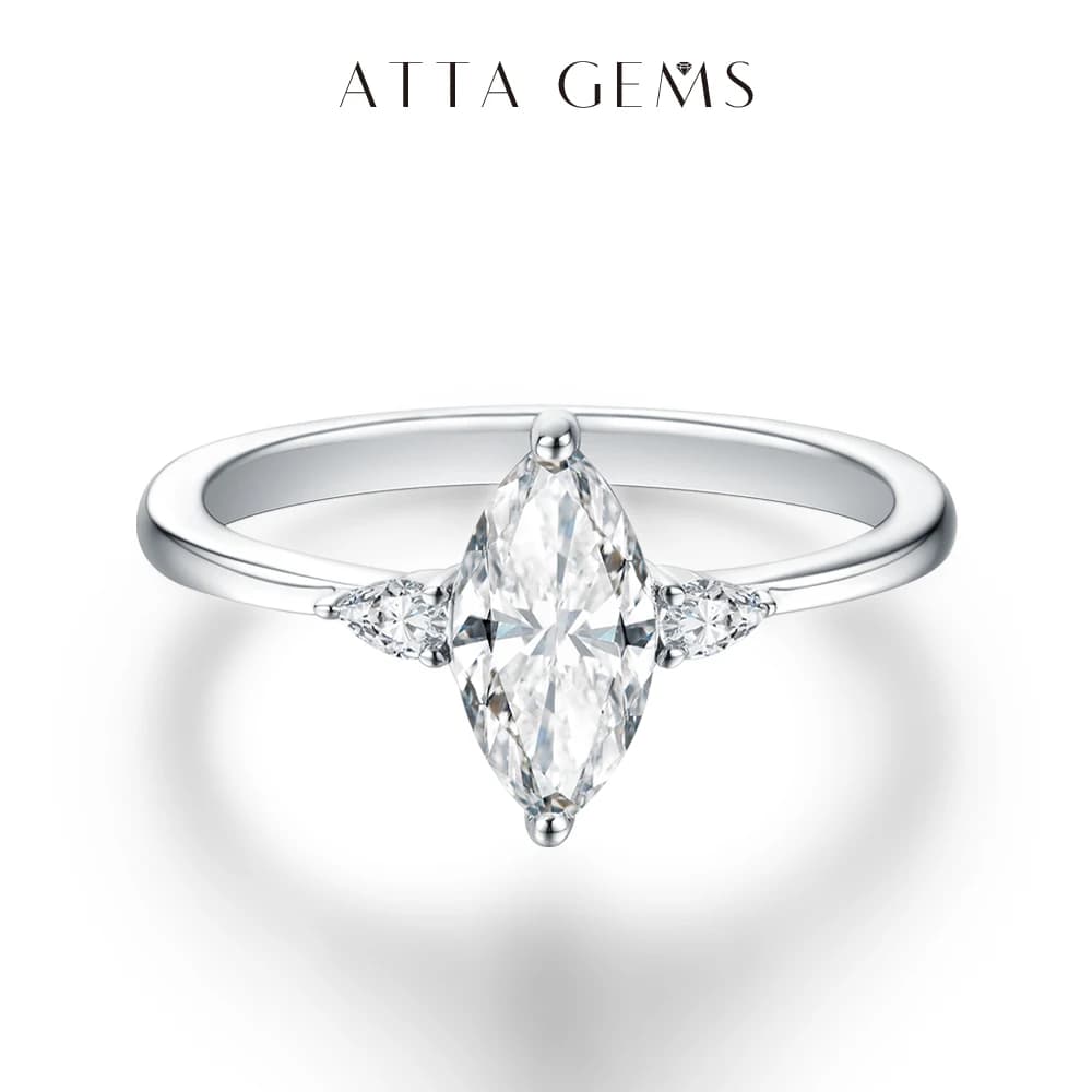ATTAGEMS 2023 Marquise 1CT Moissanite Ring Real 925 Sterling Silver Rings for Women Men Anniversary Fine Jewelry Wedding Gift