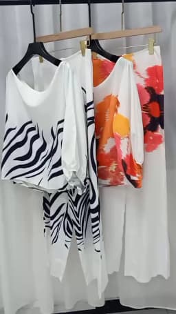 TWOTWINSTYLE Casual Printing Two Piece Sets For Women Slash Neck Lantern Sleeve Tops High Waist Pant Loose Set Female Fashion