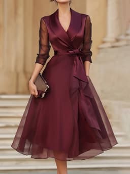 Spring Summer Mesh Patchwork Simple Maxi Dress Women V Neck Three Quarter Sleeve Chic Lace-Up Holiday Streetwear Dress Vestidos