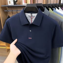 2026 Summer New Men's 100% Mercerized Cotton Short Sleeve Polo Shirt Premium Casual Business Breathable Tops with Striped Detail