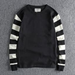 Autumn American Retro Long Sleeve Heavyweight Striped T-shirt Men's Fashion Pure Cotton Washed Prisoner Motorcycle Casual Tops