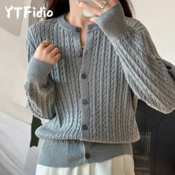 YTFidio 100% Cotton Women O-neck Twisted Flower Solid Cardigan Luxury Designer Clothing Woman Pullover Female Tops 392