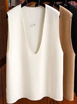 V-neck loose 100% pure cashmere vest vest ladies soft waxy knitted white temperament sleeveless top.