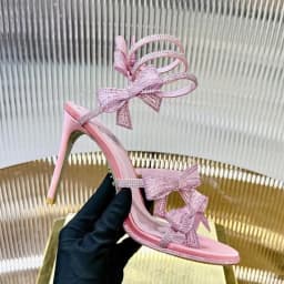 Luxury Rhinestones Mesh Bowknot Snake Coiled Women Gladiator Sandals Sexy Narrow band Thin High heels Summer Wedding Party Shoes