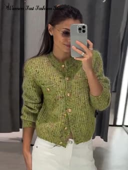 Knitted Jacquard Cardigans 2026 Autumn New Female Casual Stand Collar Full Sleeve Sweater Coats Women's Loose Printing Knitwear