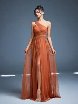 Mgiacy New Arrival One Shoulder Solid Color Bridesmaid DressperspectiveRuchedHigh slitMesh,Long dress