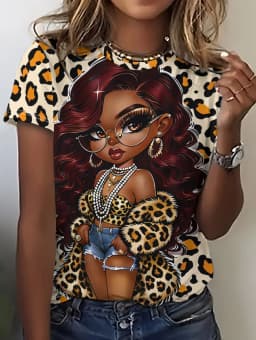 Leopard Print Women's T-Shirt Short Sleeved Tops Summer Casual Women's Crew-Neck Y2k Clothes T-Shirt Outdoor Street Elegant Top