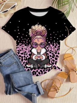 Leopard Print Women's T-Shirt Short Sleeved Tops Summer Casual Women's Crew-Neck Y2k Clothes T-Shirt Outdoor Street Elegant Top