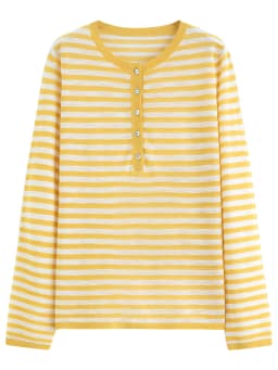 FSLE Striped T-shirt Long-sleeved Cover-up Women's 2026 Summer and Autumn New Style Half-open Knitted Top Loose Leisure