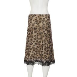 Women’s Leopard Print Midi Skirt Elegant Lace Hem Half Skirt Y2K Vintage Bodycon High Waist Mesh Patchwork Knit Skirt Streetwear