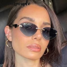 Sexy Cat Eye Rimless Punk Sunglasses Women New 2026 Luxury Designer Trendy Frameless Polygon Sun Glasses Vintage Metal Shades