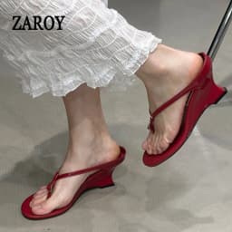 Luxury Designer Wedge Women's Flip Flops Slippers 6cm High Heel Clip Toe Sandals Fashion Buckle Red Chunky Slides шлепки женские