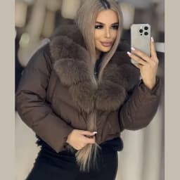 Luxury Thick Faux Fox Fur Collar Cropped Puffer Coat Women Oversized Lapel Zip Up Short Warm Windproof Winter Outerwear Jacket