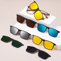 Men and Women Square Full Rim Glasses Frame Polarized Clip on Sunglasses With Colorful Clip Ons For Prescription Lenses
