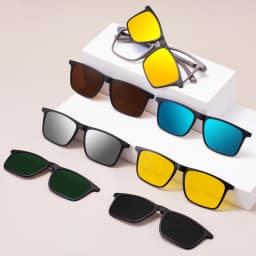 Men and Women Square Full Rim Glasses Frame Polarized Clip on Sunglasses With Colorful Clip Ons For Prescription Lenses