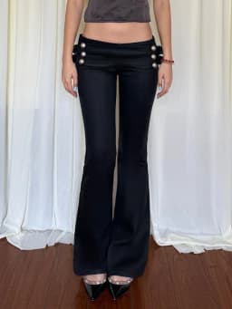 Women's Flare Pants Low Waist Slim Fit Y2K Metal Button Design Casual