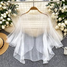 Extremely Simple Style Solid Color Mesh Cardigan Shawl Women's Summer New Loose Sweet Sunscreen Blouse Top Trendy C475