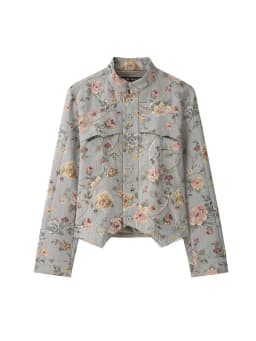TFMLN 2026 Women Sequin Floral Jacket Stand Collar Button Front Elegant Casual Outerwear Fashion New Slim Fit Print Short Coat