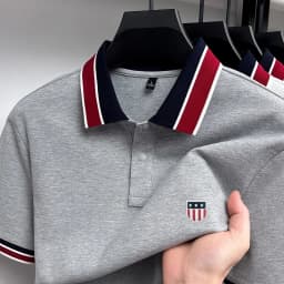 Fashion Summer Men's Short-Sleeved Polo Shirt Lapel Button High Quality Stamp Stripe Design Soft Snug Versatile Men's Clothing