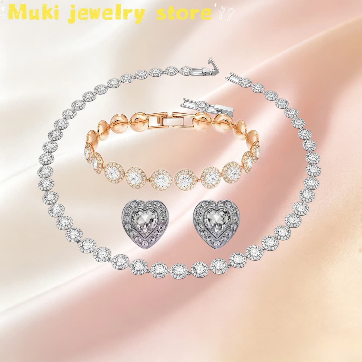 2026 Original High Quality Round Heart Necklace Earrings Open Ring Bracelet Fashion Women's Fine Jewelry Set Romantic Gift