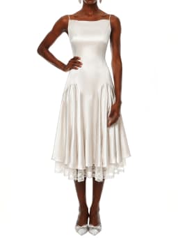TWOTWINSTYLE Solid Spliced Lace Slimming Slip Dress for Women Square Neck Sleeveless Patchwork Folds Dresses Female Fashion New