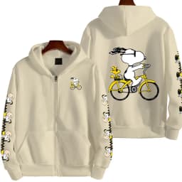Snoopy Cycling Men's Cartoon Autumn/Winter Zipper Hoodie Women's Street Casual Fashion Couple Sports Hoodie