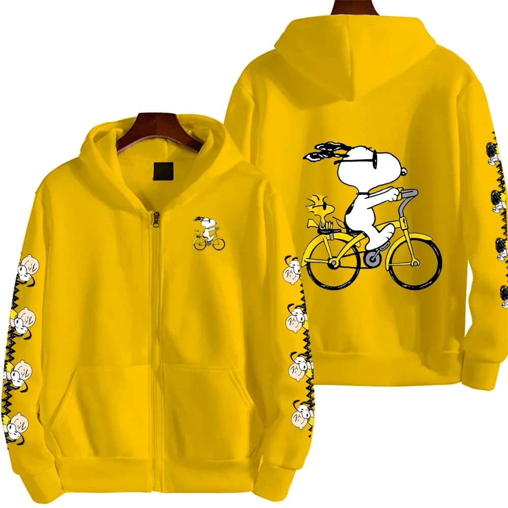 Snoopy Cycling Men's Cartoon Autumn/Winter Zipper Hoodie Women's Street Casual Fashion Couple Sports Hoodie