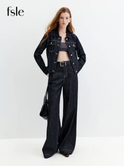 FSLE【Premium Series】Vintage Y2K Denim Jacket Jeans Set Slim Trucker Coat Straight Leg Jeans Co-ord for Retro Street Chic Style