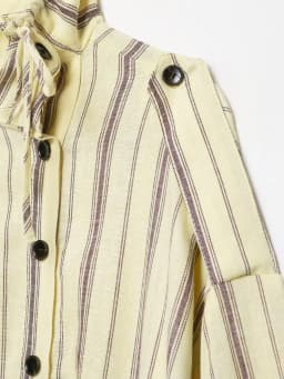 BSAY 2026 Women Striped Stand Collar Jacket Detachable Shoulder Button Coat Drawstring Hem Long Sleeve Casual Loose Outerwear