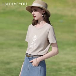 I BELIEVE YOU Elegant Casual Round Neck Short Sleeved T-Shirt 2026 Summer New Flower Embroidered Commuter Top Women 2263016343