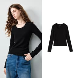 TOYOUTH Women's Wool Blend U Neck Waist Fitted T Shirt 2026 Fall New Arrival Mochi Soft Intellectual Chic Base Layering Top