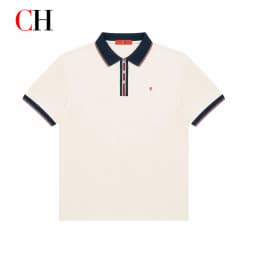 CH Men Multi Stripe Placket Short Sleeve Polo Shirt Tiny Red Embroidery Left Chest Old Money Quiet Luxury Coastal Vacation Wear