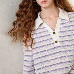 TOYOUTH Women's Long Sleeve Polo T Shirt 2026 Autumn New Melange Textured Stripe Tweed Style Light French Chic Casual Tops