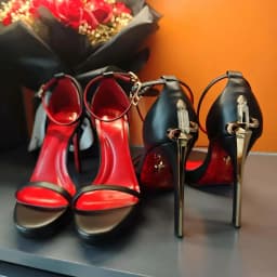 Purcoral 2026 New Women's Pumps and Heels in High-Heeled Sandalia Red Sole and Gold Logo Sandalias De Mujer
