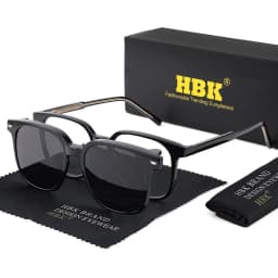 HBK Fashion Men's Magnetic Clip Sunglasses Set Flip Function 2-in-1 Vintage Polarized Sunglasses Women's Decorative Sunglasses