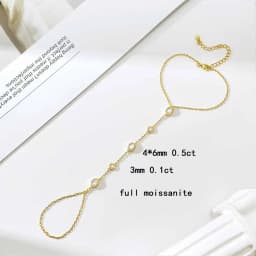 Bezel Set Round Pear Moissanite Bracelets for Women Adjustable Wrist Chain Finger Ring Bracelet 925 Sterling Silver Jewelry Gift