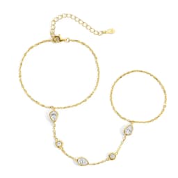 Bezel Set Round Pear Moissanite Bracelets for Women Adjustable Wrist Chain Finger Ring Bracelet 925 Sterling Silver Jewelry Gift