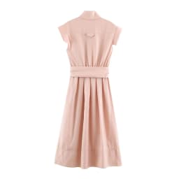 BSAY 2026 Women V Neck Cap Sleeve Midi Dress Self Tie Belt Waist Shirt Style A Line Solid Color Elegant Summer Casual Long Dress