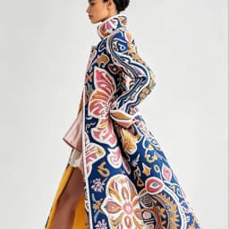 Luxury Boho Floral Jacquard Long Trench Coat Women Vintage Ethnic Embroidered Maxi Windbreaker Autumn Winter Aesthetic Overcoat