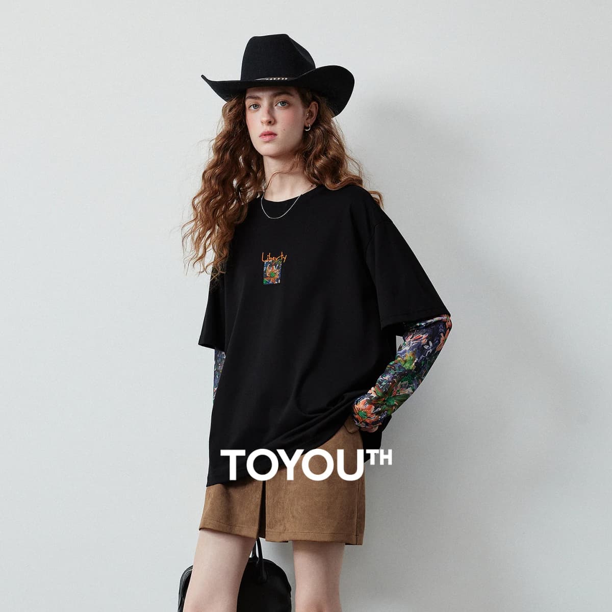 TOYOUTH Women's Long Sleeve T Shirt 2026 Autumn New Cotton Fake Two Piece Splicing Loose Drop Shoulder Urban Nomadic Casual Tops