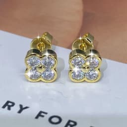 Lnngy Certified Moissanite Flower Earring With Certificate For Women Korean INS Four Leaf Flowers Stud Earrings Daily Jewelry