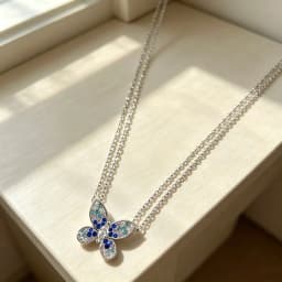 Butterfly Pendant 925 Silver Colorful 5A Zircon Crystal Wing Women's Necklace Double Layer Chain Dainty Valentine's Jewelry Gift