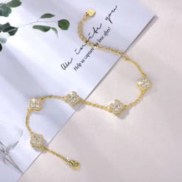 OXTAO Luxury Moissanite Bracelet Silver/Gold Color D VVS1 for Women Four-leaf Flower Clover Bracelet Engagement Wedding Jewelry