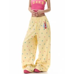 ZHIZOU Women Yellow Baggy Wide Leg Sweatpants American Star Print Pants Harajuku Japanese 2000s Style Vintage Y2k Dance Trouse