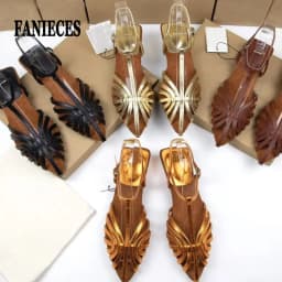 T Strap Roman Cross Strap Slingback Sandals Women Low Heel Summer Open Back Hollow Out Ladies Casual Comfortable Shoes Sandalias