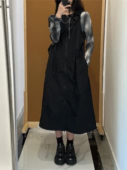 American Grey Workwear Functional Style Vest Skirt Women's plus Size Slimming Design Zipper Strap Dress Casual A-Line Skirt